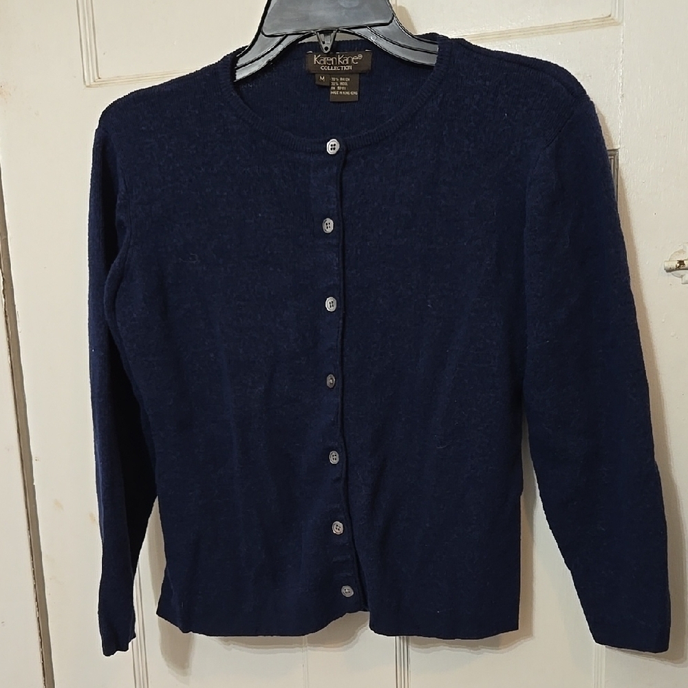Karen Kane Collection Navy Women's Sweater 30% Wool 3/4 Sleeve Size MED